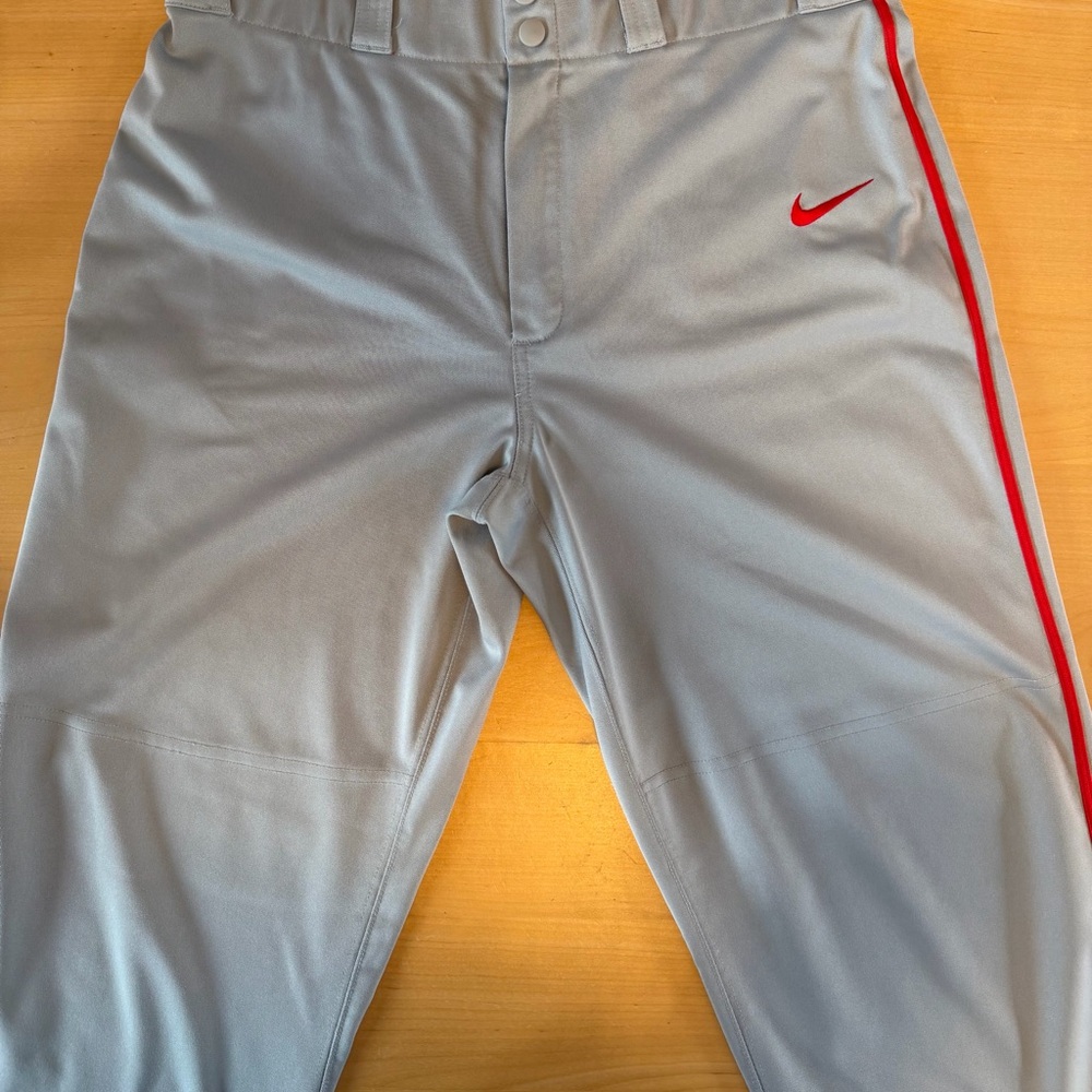 Men’s Nike Baseball Pants Light Gray with Red Accents size M dri fit EUC! - Picture 2 of 8